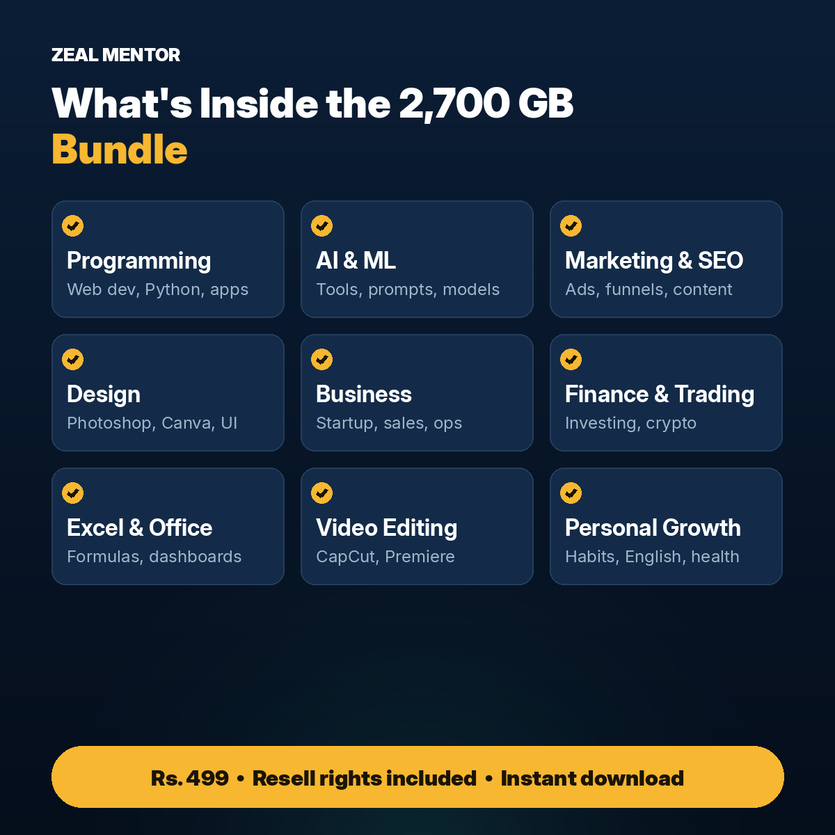 2700GB Course Bundle with Resell Rights | ₹15,000 Ka Library Ab Sirf ₹499 | Learn + Sell